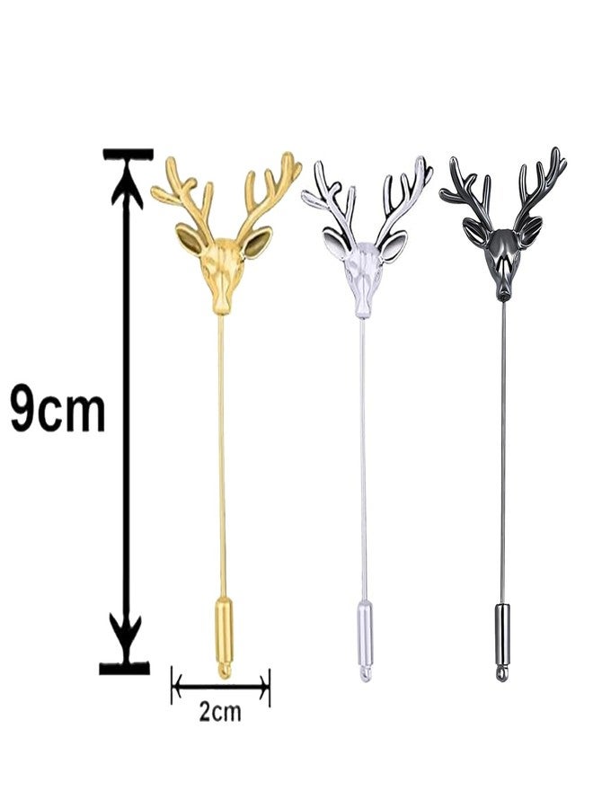 Mahi Combo of 3 Deer-Face-Shaped Wedding Lapel Pin / Brooch for Men (CO1105772M) - Image 5