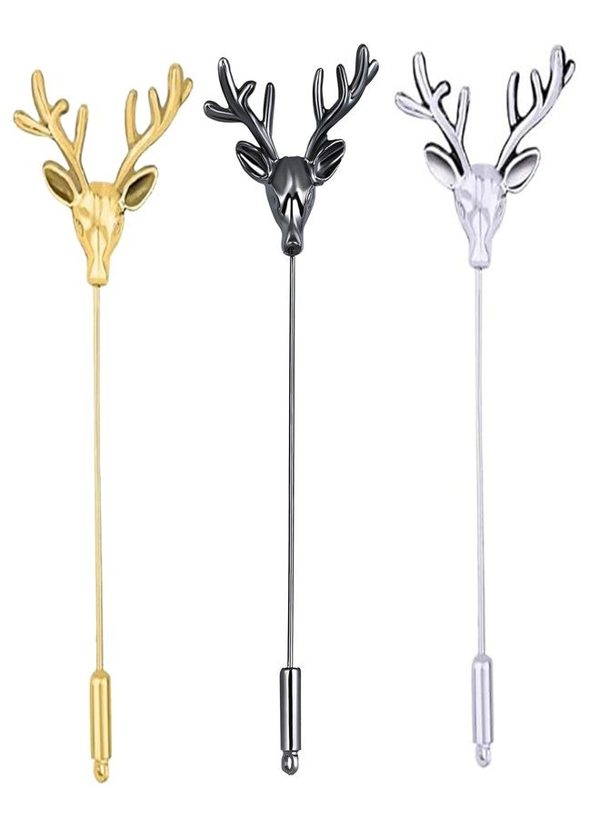Mahi Combo of 3 Deer-Face-Shaped Wedding Lapel Pin / Brooch for Men (CO1105772M) - Image 1