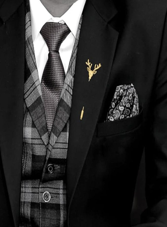 Mahi Combo of 3 Deer-Face-Shaped Wedding Lapel Pin / Brooch for Men (CO1105772M) - Image 2