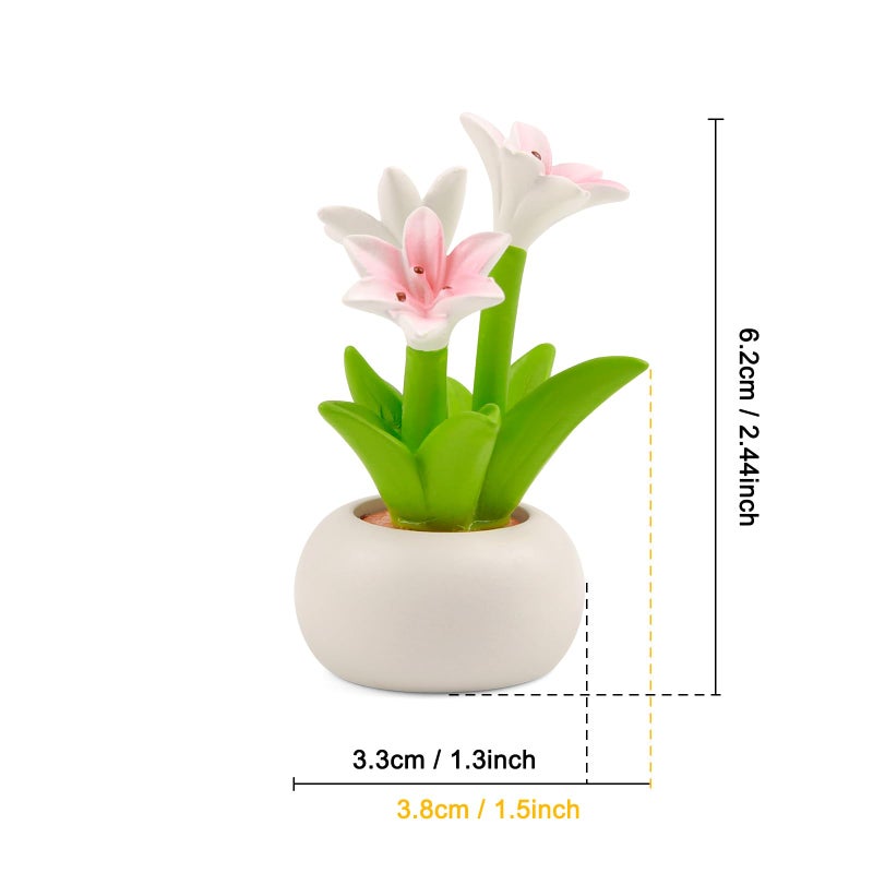 YGMONER Car Dashboard Plant Resin Flower Pot Knick Knacks Mini Plant Figurines Decorations Gifts for Women, Car Desk Bookshelf Decor (Lily Flower) - Image 2