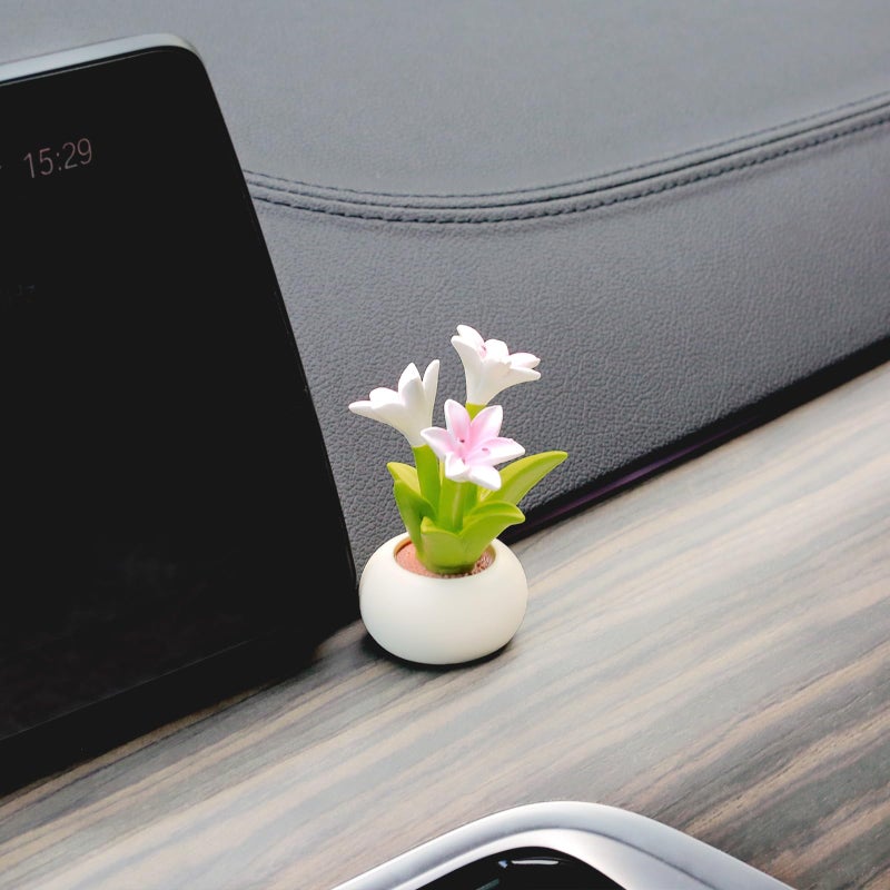 YGMONER Car Dashboard Plant Resin Flower Pot Knick Knacks Mini Plant Figurines Decorations Gifts for Women, Car Desk Bookshelf Decor (Lily Flower) - Image 4