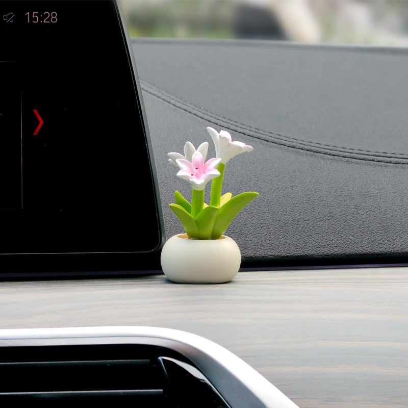YGMONER Car Dashboard Plant Resin Flower Pot Knick Knacks Mini Plant Figurines Decorations Gifts for Women, Car Desk Bookshelf Decor (Lily Flower) - Image 1