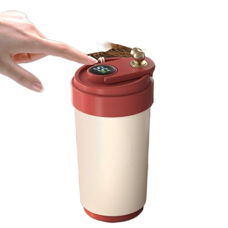 قارورة مياه معزولة، باللون الأحمر ستانلس ستيل ومقبض سهل الحمل، 450 ml، أحمر مع مقبض من الستانلس ستيل للتخزين العملي للمدرسة للمكتب المنزلي - Image 4