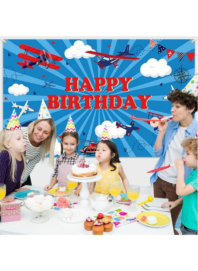 افيزانو خلفية عيد ميلاد سعيد على شكل طائرة للأطفال، لافتة ديكور لحفلة عيد ميلاد على شكل طائرة، سماء زرقاء، وقت الطيران، لوازم حفلات عيد الميلاد على شكل طائرة، 70.8 × 43.3 بوصة - Image 5