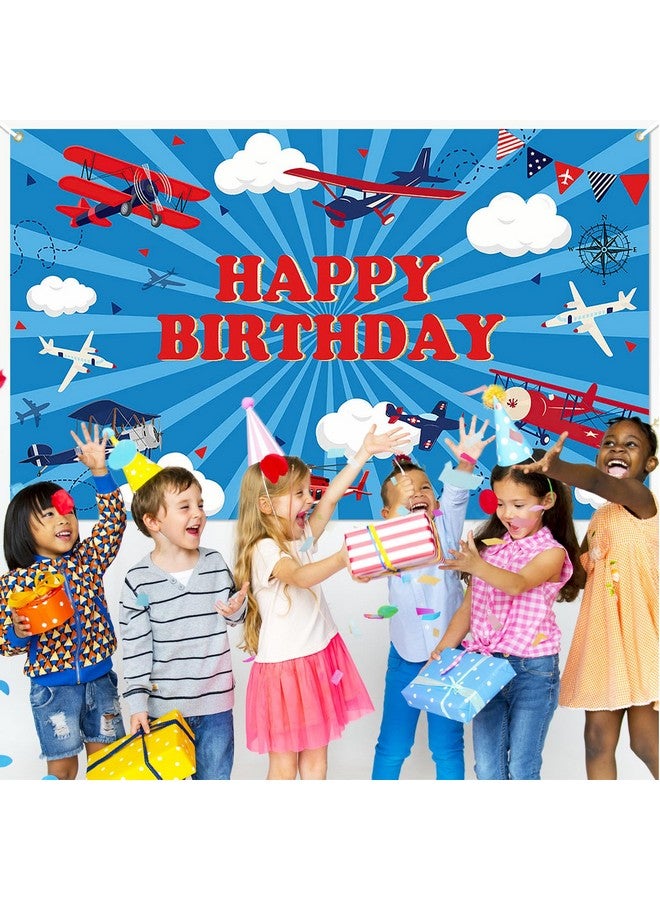 افيزانو خلفية عيد ميلاد سعيد على شكل طائرة للأطفال، لافتة ديكور لحفلة عيد ميلاد على شكل طائرة، سماء زرقاء، وقت الطيران، لوازم حفلات عيد الميلاد على شكل طائرة، 70.8 × 43.3 بوصة - Image 3