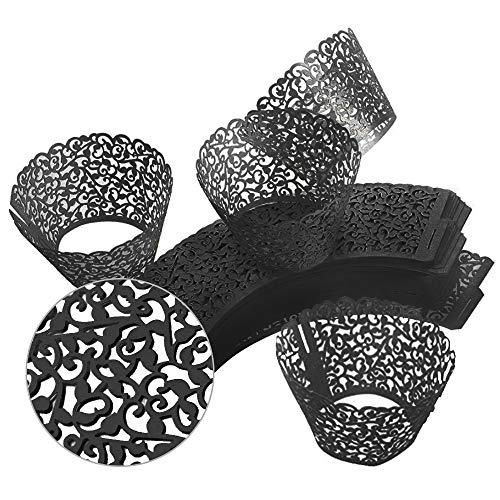 GOLF 100Pcs Cupcake Wrappers Artistic Bake Cake Paper Filigree Little Vine Lace Laser Cut Liner Baking Cup Wraps Muffin CaseTrays for Wedding Party Birthday Decoration (Black) - Image 4
