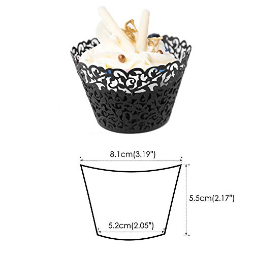 GOLF 100Pcs Cupcake Wrappers Artistic Bake Cake Paper Filigree Little Vine Lace Laser Cut Liner Baking Cup Wraps Muffin CaseTrays for Wedding Party Birthday Decoration (Black) - Image 2
