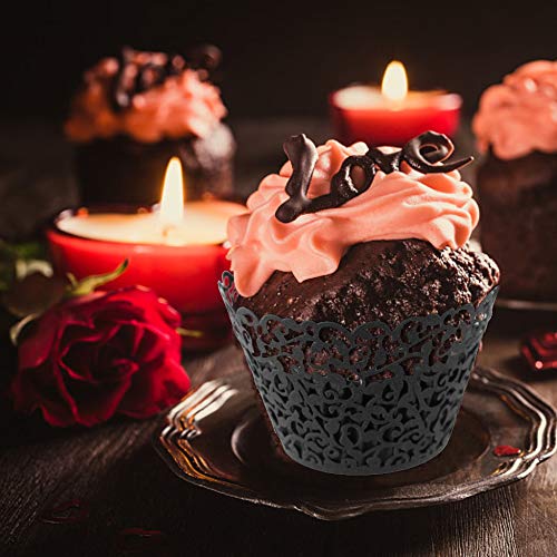 GOLF 100Pcs Cupcake Wrappers Artistic Bake Cake Paper Filigree Little Vine Lace Laser Cut Liner Baking Cup Wraps Muffin CaseTrays for Wedding Party Birthday Decoration (Black) - Image 5