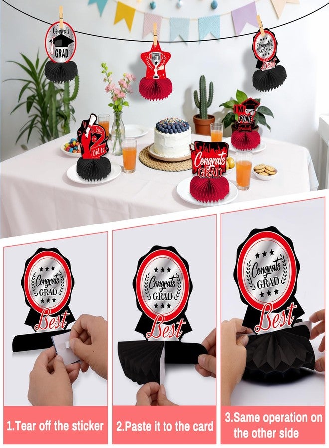 Coosilion Red and Black Graduation Decorations 2026, Graduation Party Decorations with Congrats Grad Banner Class of 2026 Backdrop Balloons Honeycomb Centerpiece Tablecloth Hanging Swirls for Kindergarten - Image 5
