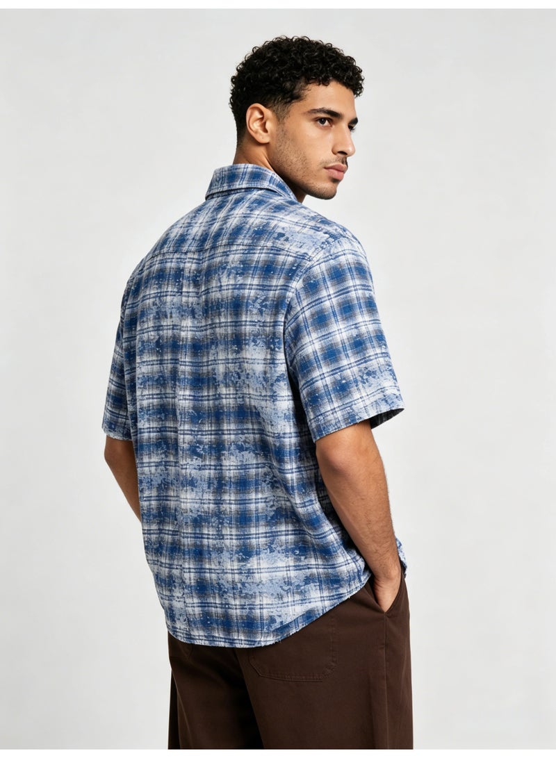 زارا ZARA Men’s Vintage Washed Plaid Short Sleeve Button Shirt - Image 3