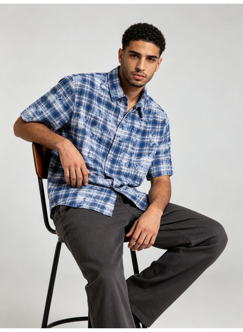 زارا ZARA Men’s Vintage Washed Plaid Short Sleeve Button Shirt - Image 1