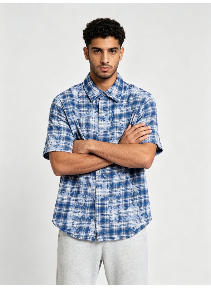 زارا ZARA Men’s Vintage Washed Plaid Short Sleeve Button Shirt - Image 4