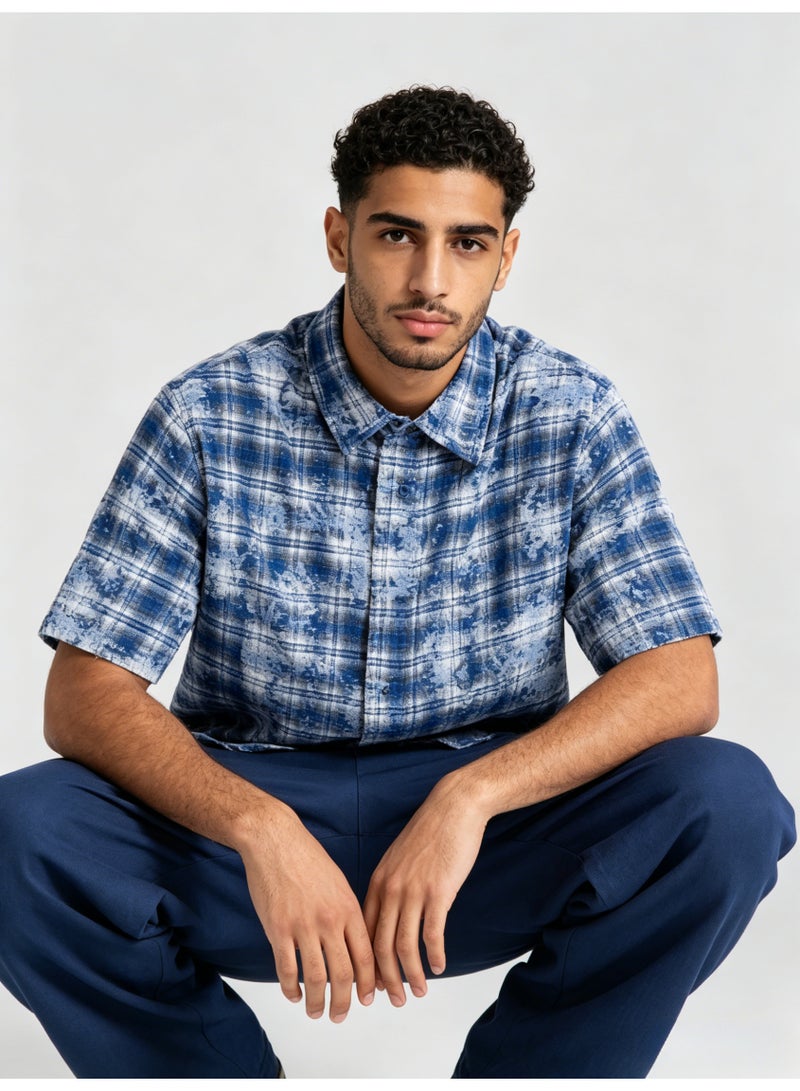 زارا ZARA Men’s Vintage Washed Plaid Short Sleeve Button Shirt - Image 2