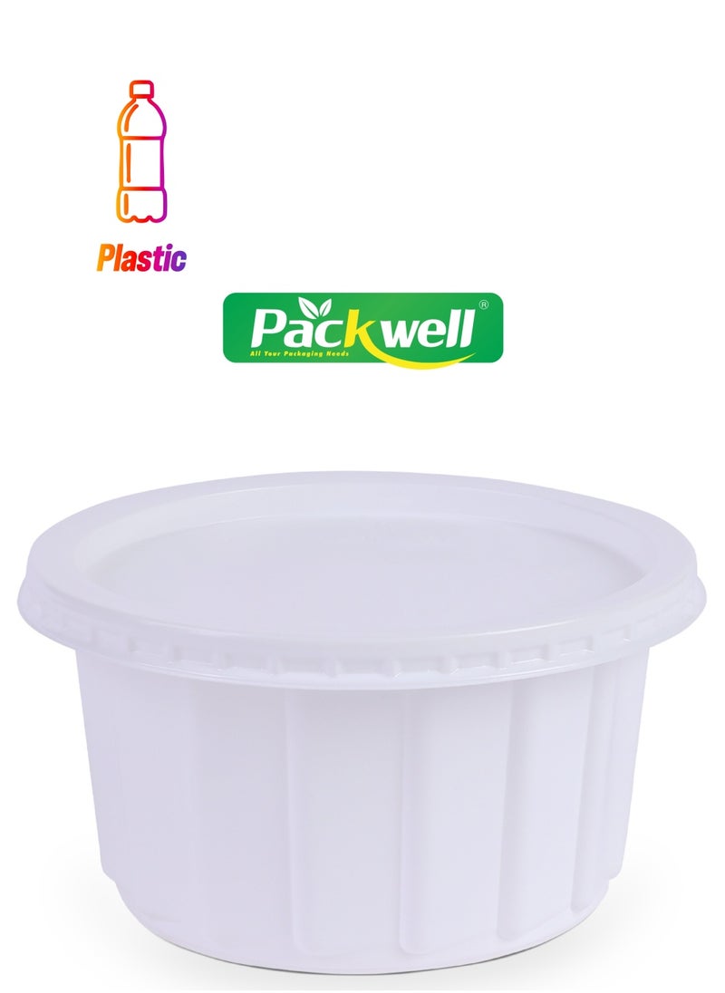 packwell White Ribbed Plastic Container with Lid- PWRP1924 350 ml, Round Shaped, Pack of 25 BPA-Free, Food grade and Hygienic Perfect for Packing, Storing, Ramadan Kit Distribution, etc.  - Image 1