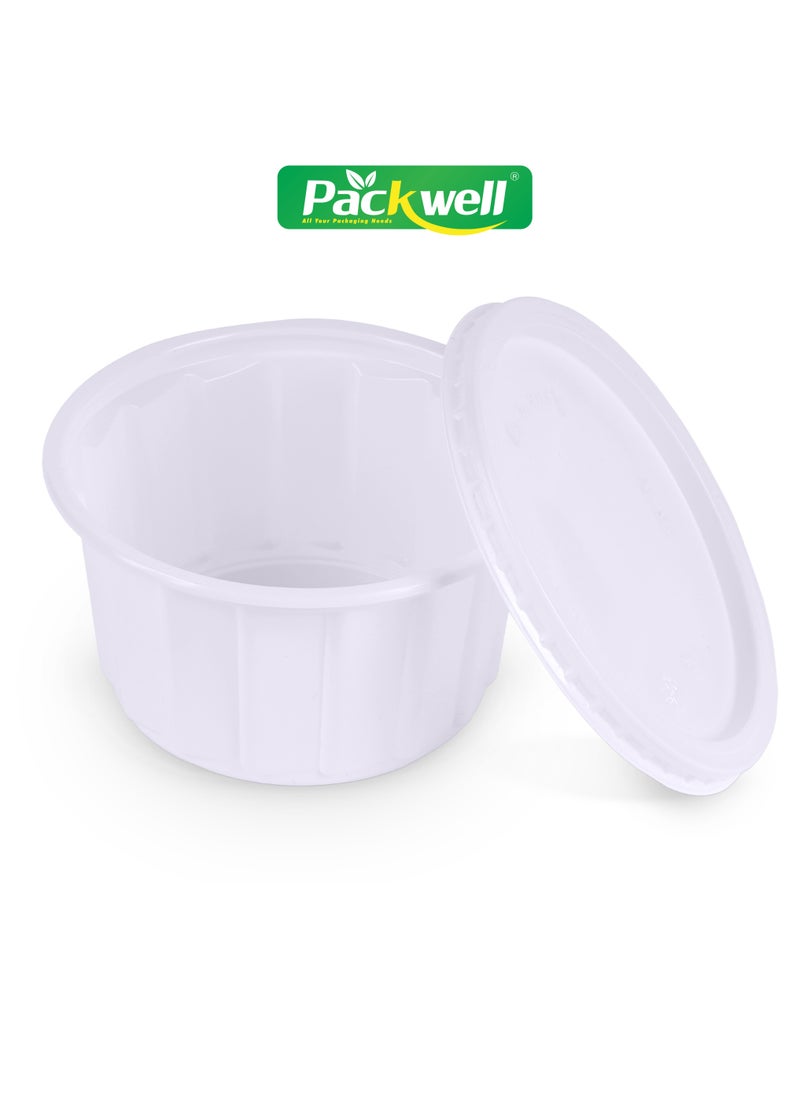 packwell White Ribbed Plastic Container with Lid- PWRP1924 350 ml, Round Shaped, Pack of 25 BPA-Free, Food grade and Hygienic Perfect for Packing, Storing, Ramadan Kit Distribution, etc.  - Image 3
