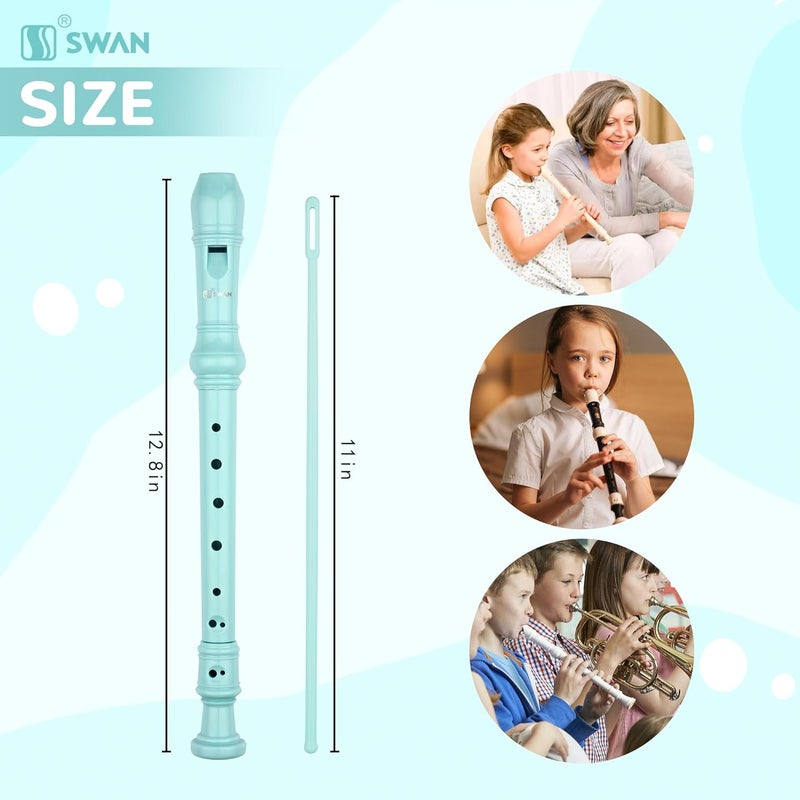SWAN Soprano Recorder Instrument for Beginners Kids Student - German 8 Hole Flute Detachable 3pcs ABS Descant Recorders with Cleaning Rod and Chart, SW8K, Baby Blue - Image 2