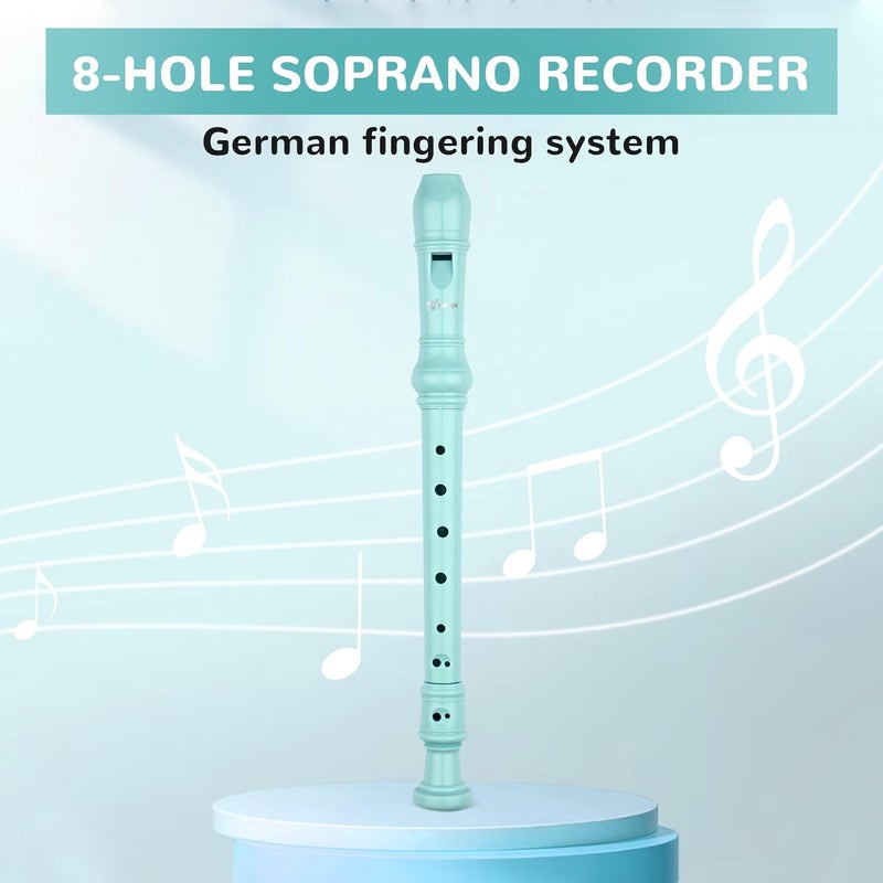 SWAN Soprano Recorder Instrument for Beginners Kids Student - German 8 Hole Flute Detachable 3pcs ABS Descant Recorders with Cleaning Rod and Chart, SW8K, Baby Blue - Image 5