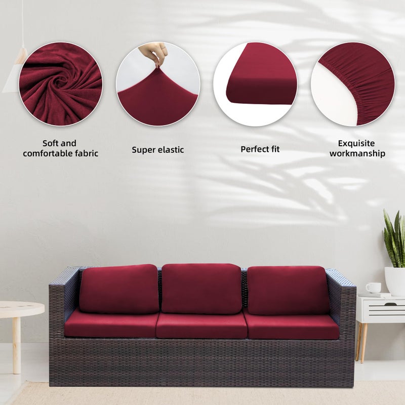 BIETYONE 8Pcs Stretch Patio Cushion Covers,Outdoor Couch Covers Replacement,Outdoor Couch & Sofa Slipcovers,for Patio Furniture Cushion Covers,Washable Reusable urniture Protector (Wine Red,Cover Only) - Image 3
