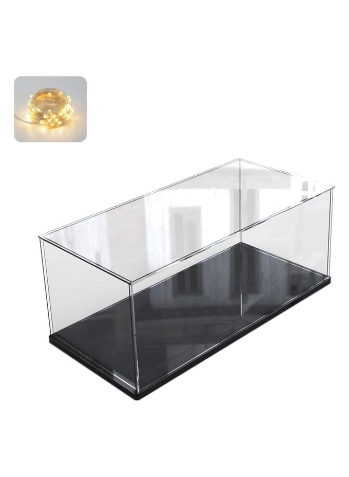 CLEAR ACRYLIC DISPLAY CASE FOR COLLECTIBLES | ASSEMBLE TRANSPARENT ACRYLIC BOX | DUSTPROOF PROTECTION SHOWCASE WITH BLACK WOOD-PLASTIC BASE AND LAMP BEADS | INSIDE DIMENSIONS: 7.9 X 3.9 X 3.9 INCHES
