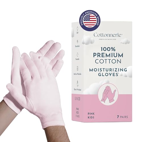 COTTONNERIE Cottonnerie Kids 7 Pairs Pink 100 Premium Cotton Moisturizing Gloves for Kids Dry Hands  Eczema  Overnight Lotion Treatment for Children Girl  Boy  Reusable Free Washing Bag 25 Years