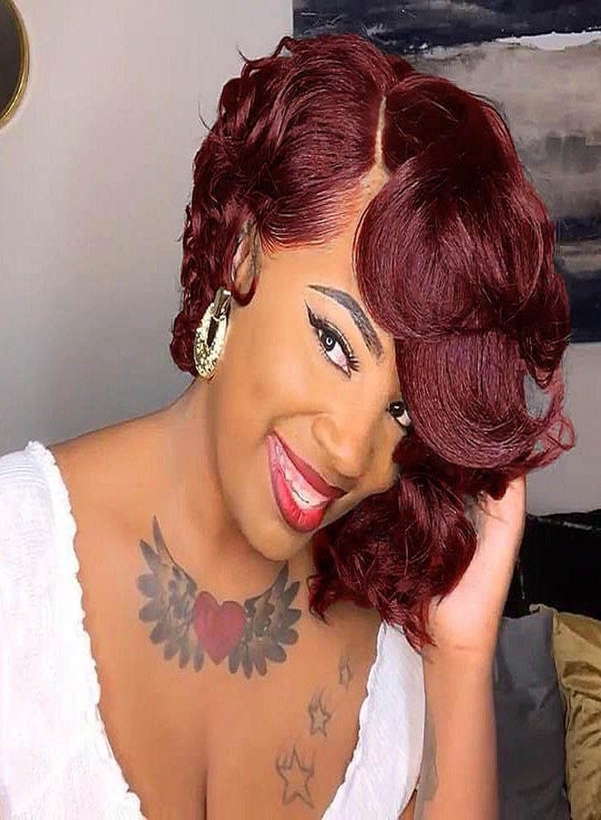 BeiSDWig Synthetic Short bob Wigs for Black Women Afro Curly Bob Hair Wigs for African American Women Natural Bob Wig Synthetic Hair (X9516-Red) - Image 4
