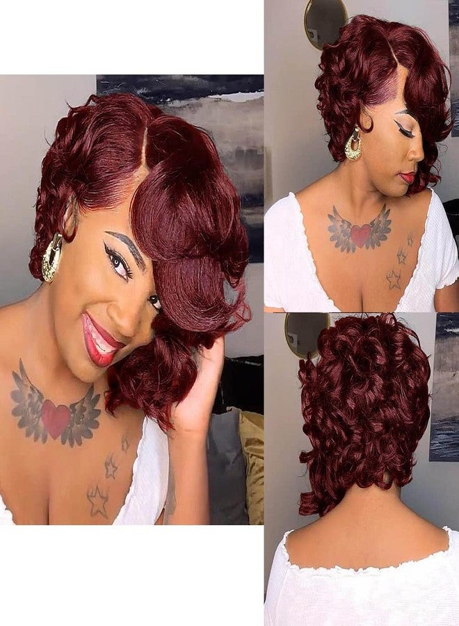 BeiSDWig Synthetic Short bob Wigs for Black Women Afro Curly Bob Hair Wigs for African American Women Natural Bob Wig Synthetic Hair (X9516-Red) - Image 1
