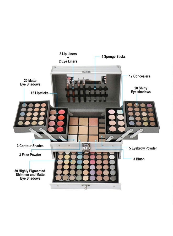 فانتوم سكاي مجموعة مكياج فانتوم سكاي الاحترافية، 132 لونًا، مجموعة تحديد الوجه التجميلية، مع ظلال العيون، وكريم إخفاء العيوب، وبودرة الحواجب، وملمع الشفاه، وأحمر الخدود، وبودرة مضغوطة. - Image 5