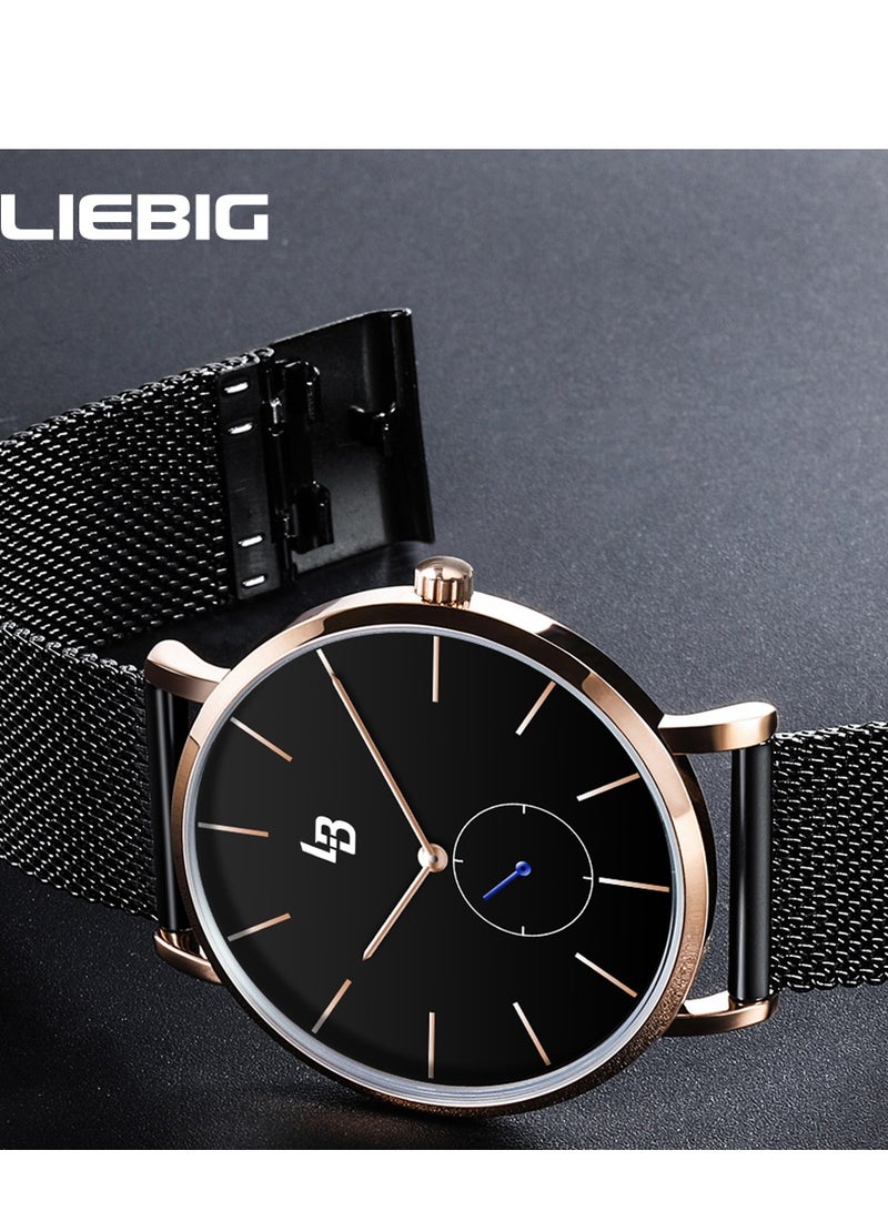 ليبيغ ساعة رجالية للعمل بسيطة وعصرية بسوار ميلانيزي من الفولاذ المقاوم للصدأ مقاومة للماء والصدمات ساعة كوارتز بميناء أسود 40ملم اللون الفضي هدية للرجال - Image 5