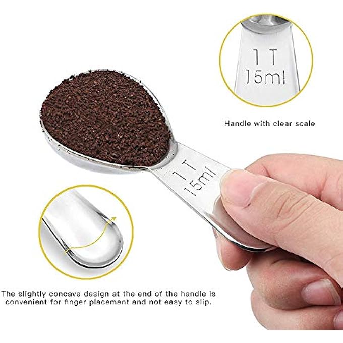 ريحني مجموعة مغارف القهوة المصنوعة من الفولاذ المقاوم للصدأ الفاخرة، 15 مل ملاعق قياس قصيرة المقبض للقهوة، شاي السكر، دقيق السكر، أدوات خبز آمنة للغسالة مع قبضة مريحة 3 قطع - Image 5