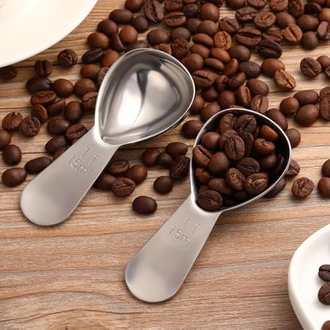 ريحني مجموعة مغارف القهوة المصنوعة من الفولاذ المقاوم للصدأ الفاخرة، 15 مل ملاعق قياس قصيرة المقبض للقهوة، شاي السكر، دقيق السكر، أدوات خبز آمنة للغسالة مع قبضة مريحة 3 قطع - Image 3