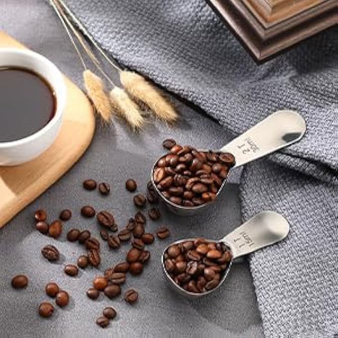 ريحني مجموعة مغارف القهوة المصنوعة من الفولاذ المقاوم للصدأ الفاخرة، 15 مل ملاعق قياس قصيرة المقبض للقهوة، شاي السكر، دقيق السكر، أدوات خبز آمنة للغسالة مع قبضة مريحة 3 قطع - Image 2