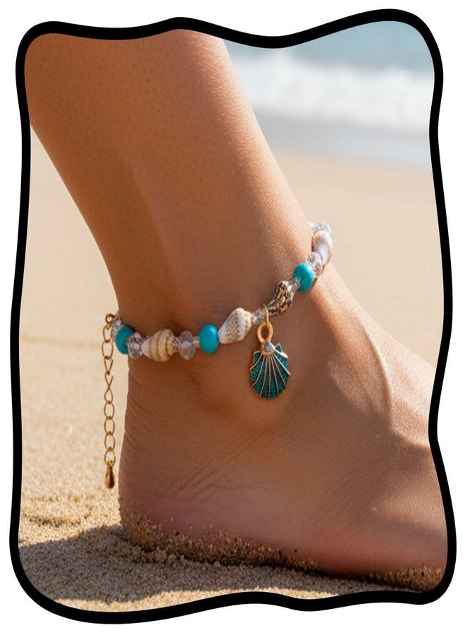 Urieo Shell African Anklet Bracelet Blue Seashell Ankle Bracelets Turquoise Summer Beach Anklets Foot Chain Jewelry for Women - Image 1