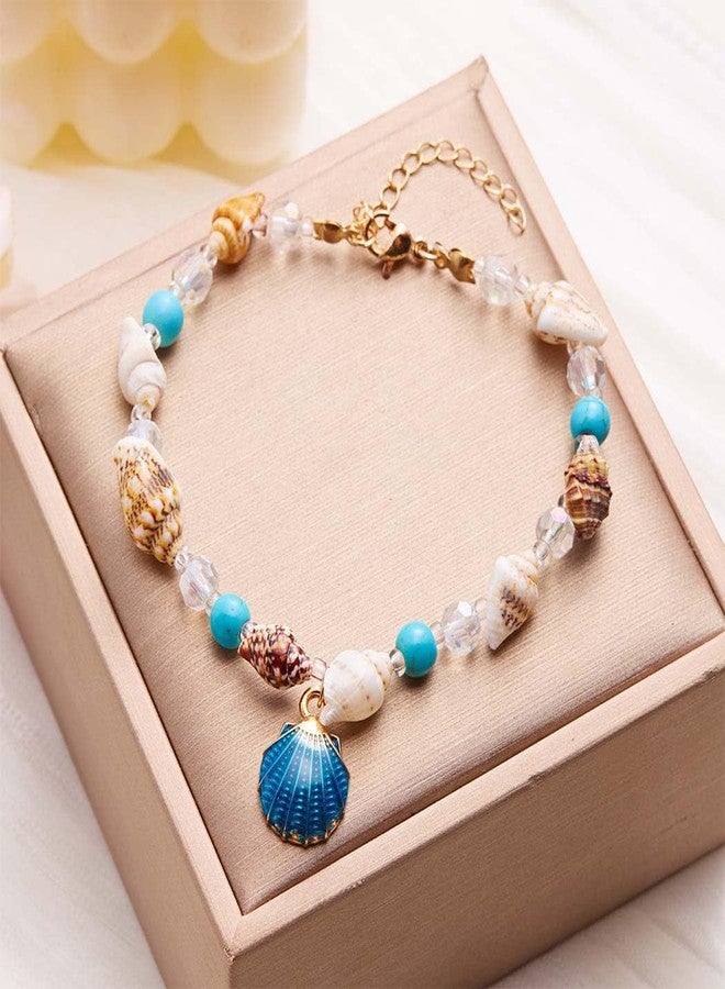 Urieo Shell African Anklet Bracelet Blue Seashell Ankle Bracelets Turquoise Summer Beach Anklets Foot Chain Jewelry for Women - Image 4