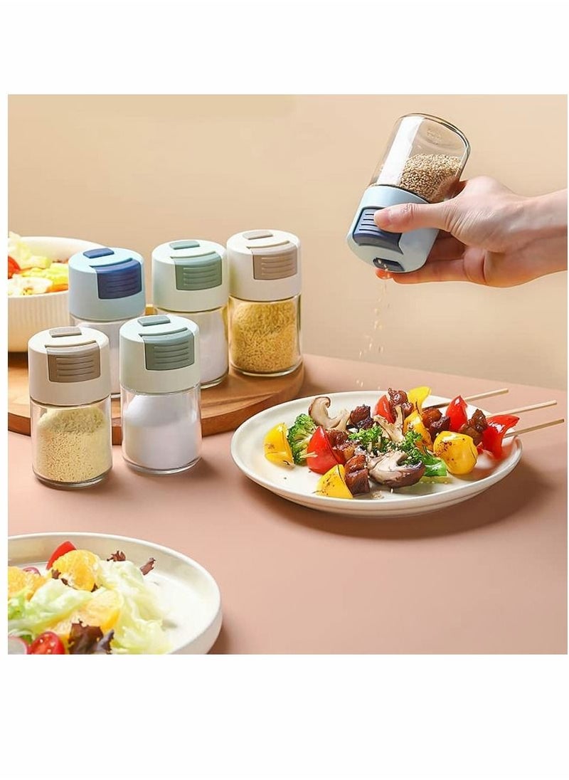 SYOSI - Measuring Salt, Pepper Shakers, Precise Quantitative Each Press Ration Spice Dispenser Air-Tight Clear Glass Seasoning Bottle for Kitchen Camp, Healthy Daily Intake(Green) 1/8 tsp (0.5g) - Image 1