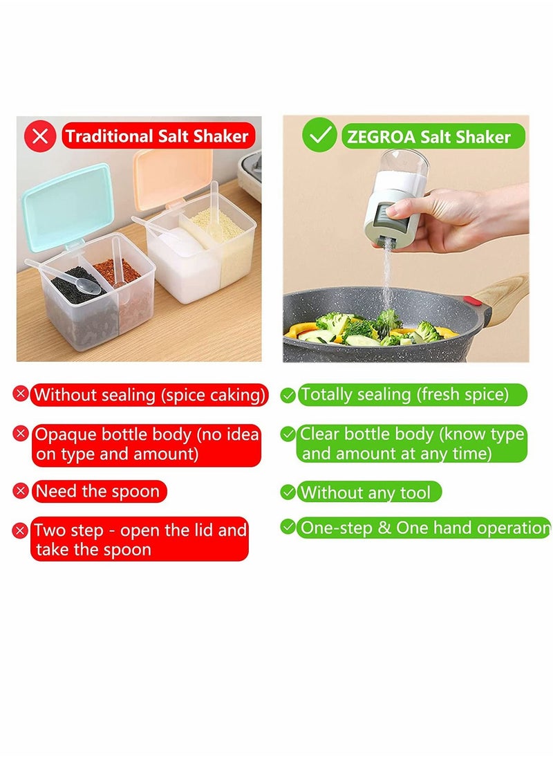 SYOSI - Measuring Salt, Pepper Shakers, Precise Quantitative Each Press Ration Spice Dispenser Air-Tight Clear Glass Seasoning Bottle for Kitchen Camp, Healthy Daily Intake(Green) 1/8 tsp (0.5g) - Image 1