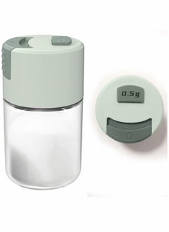 Measuring Salt, Pepper Shakers, Precise Quantitative Each Press Ration Spice Dispenser Air-Tight Clear Glass Seasoning Bottle for Kitchen Camp, Healthy Daily Intake(Green) 1/8 tsp (0.5g)
