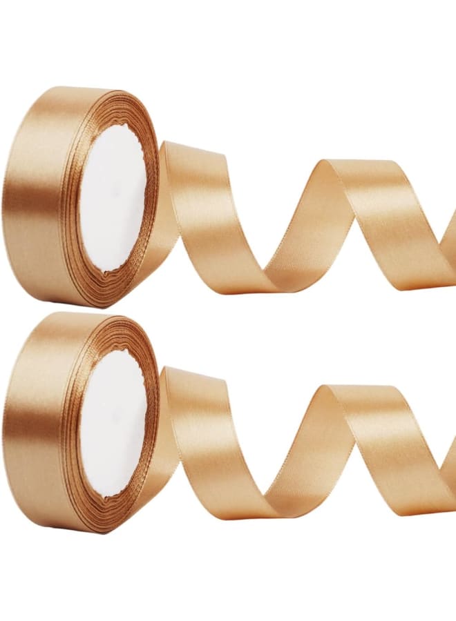 Champagne Gold Ribbon 25mm 2x22m Christmas Wrapping Satin Ribbon, Champagne Gold Fabric Thick Ribbon for Gift Crafting Hair Bows Bouquets Wedding Cake Ribbon 25mm - Image 1