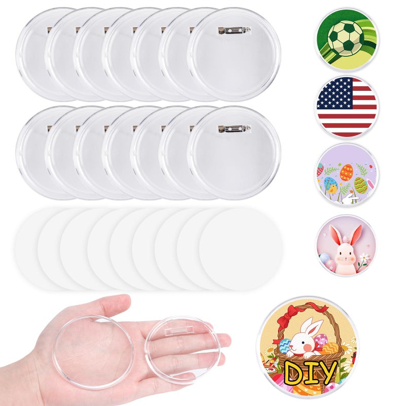 Happizza 25pcs Acrylic Clear Button Pins,2.76 Inch Custom Pin Badges, DIY Blank Buttons Pins,Round Photo Buttons Personalized Button Making kit for Craft - Image 1