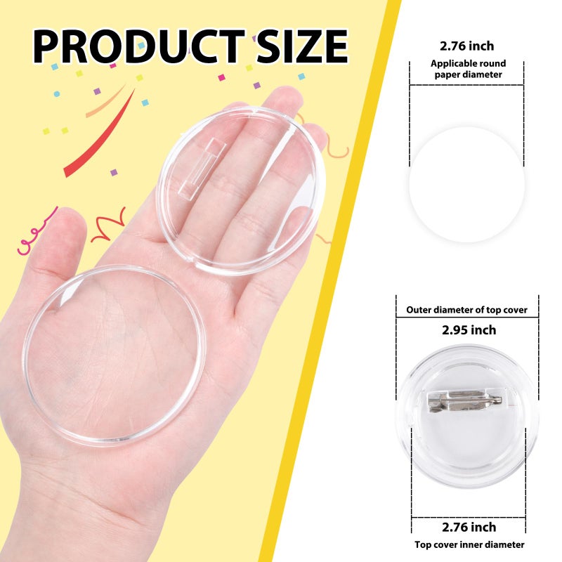 Happizza 25pcs Acrylic Clear Button Pins,2.76 Inch Custom Pin Badges, DIY Blank Buttons Pins,Round Photo Buttons Personalized Button Making kit for Craft - Image 2