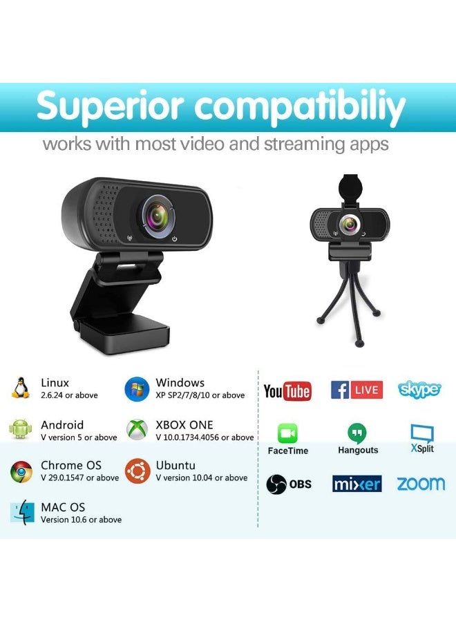 ZIQIAN Webcam HD 1080p Live Streaming Web Camera with Stereo Microphone PC Desktop or Laptop USB Webcam with 110 Degree View Angle HD Webcam for Video Calling Recording Conferencing Streaming Gaming - Image 2