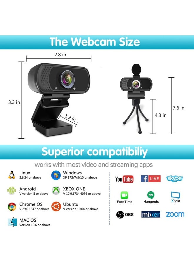 ZIQIAN Webcam HD 1080p Live Streaming Web Camera with Stereo Microphone PC Desktop or Laptop USB Webcam with 110 Degree View Angle HD Webcam for Video Calling Recording Conferencing Streaming Gaming - Image 3