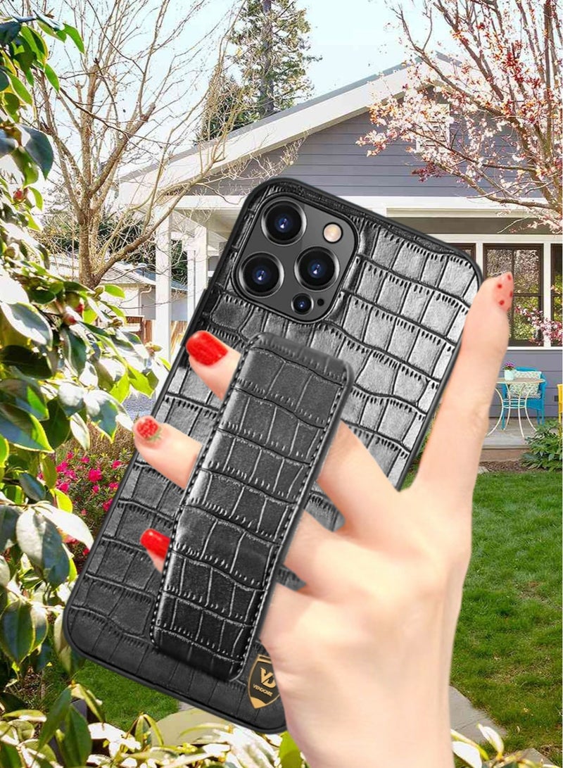 Techie حافظة ظهر جلدية بنمط تمساح لهاتف آبل آيفون 14 برو ماكس - أسود - Image 2