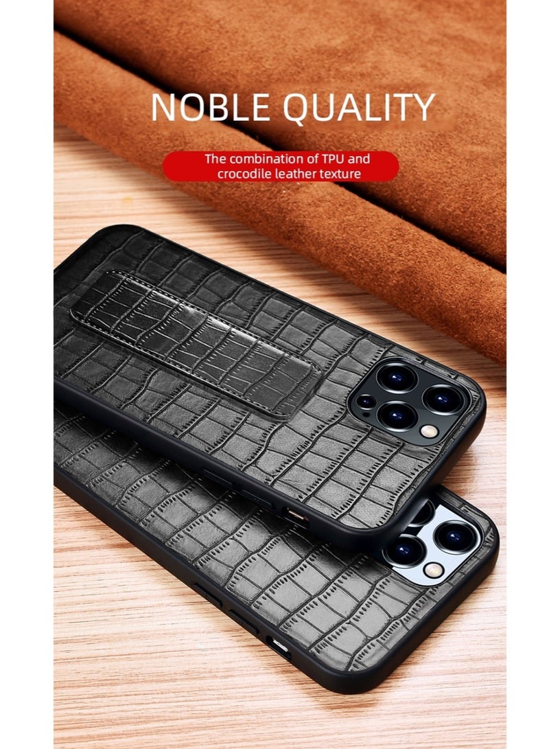 Techie حافظة ظهر جلدية بنمط تمساح لهاتف آبل آيفون 14 برو ماكس - أسود - Image 3