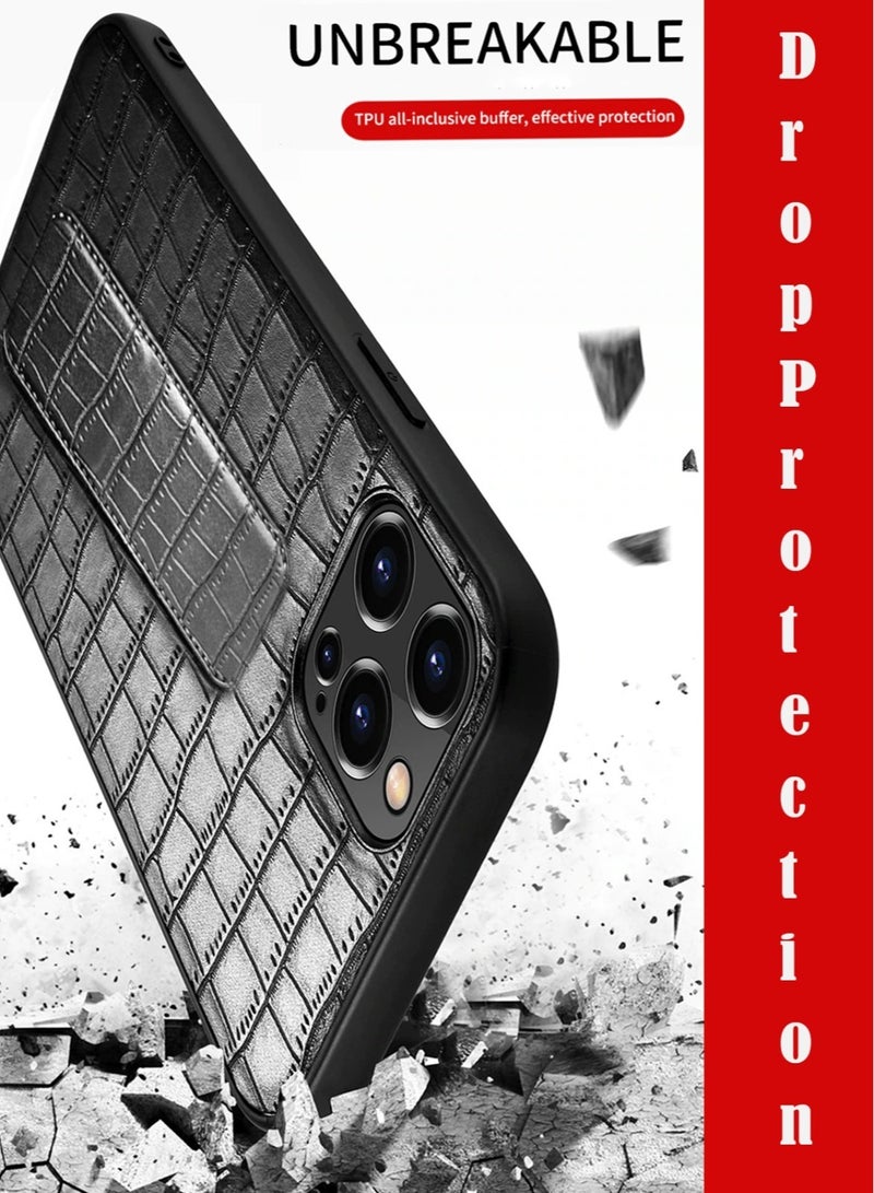 Techie حافظة ظهر جلدية بنمط تمساح لهاتف آبل آيفون 14 برو ماكس - أسود - Image 5