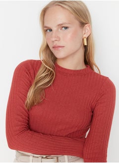 Tile High Collar Ribbed Flexible Slim Fit Knitted Blouse TWOAW20BZ0200