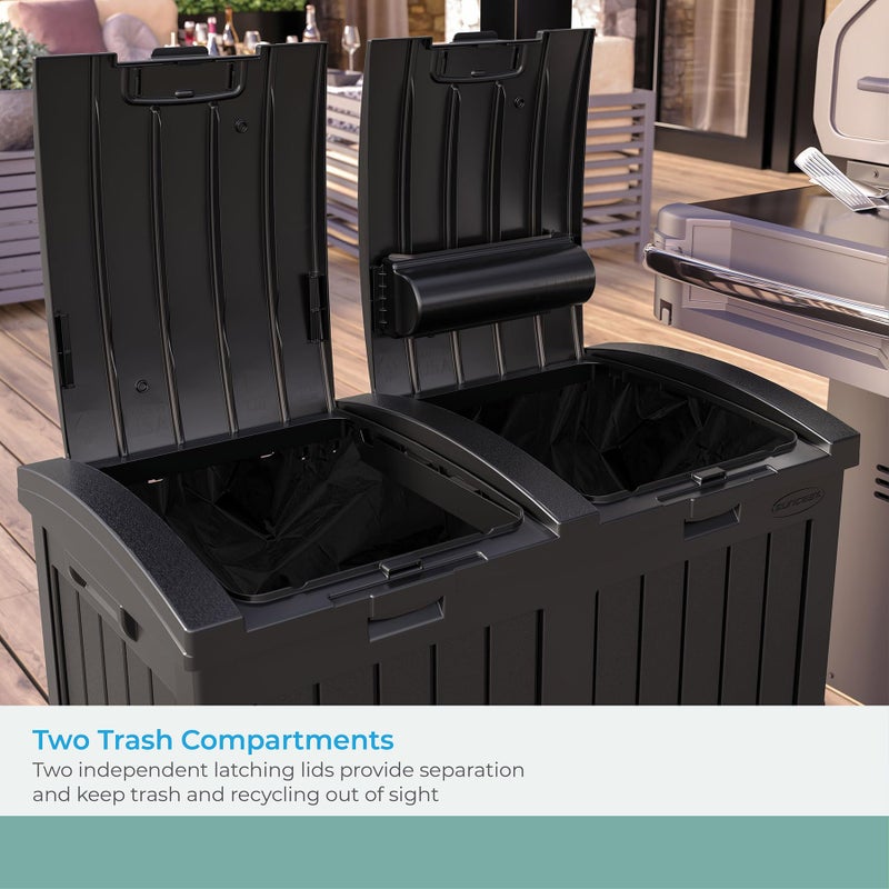 Suncast Dual Trash Hideaway Cabinet for Garbage and Recycle Bags, Discrete Outdoor Trash Cabinet with Concealed Trash Bag Holders, Holds Two 33-Gal. Bags, Made in the USA - Image 3