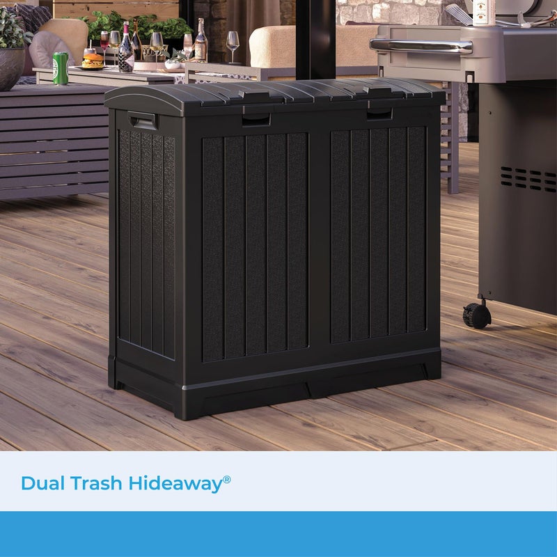 Suncast Dual Trash Hideaway Cabinet for Garbage and Recycle Bags, Discrete Outdoor Trash Cabinet with Concealed Trash Bag Holders, Holds Two 33-Gal. Bags, Made in the USA - Image 2
