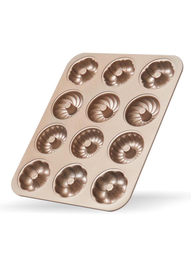 Bukela Nonstick Mold Cake Pan for Oven Baking, 304 stainless steel Steel Cupcake Pan 3 * 4 Gold Cavity Non-Stick Pattern Doughnut Bakeware Tray，Perfect for Making cakes 12 Cup Standard - Image 1