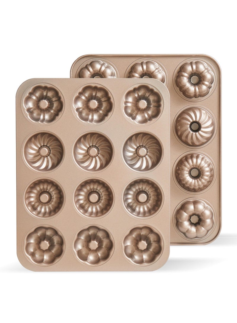 Bukela Nonstick Mold Cake Pan for Oven Baking, 304 stainless steel Steel Cupcake Pan 3 * 4 Gold Cavity Non-Stick Pattern Doughnut Bakeware Tray，Perfect for Making cakes 12 Cup Standard - Image 2