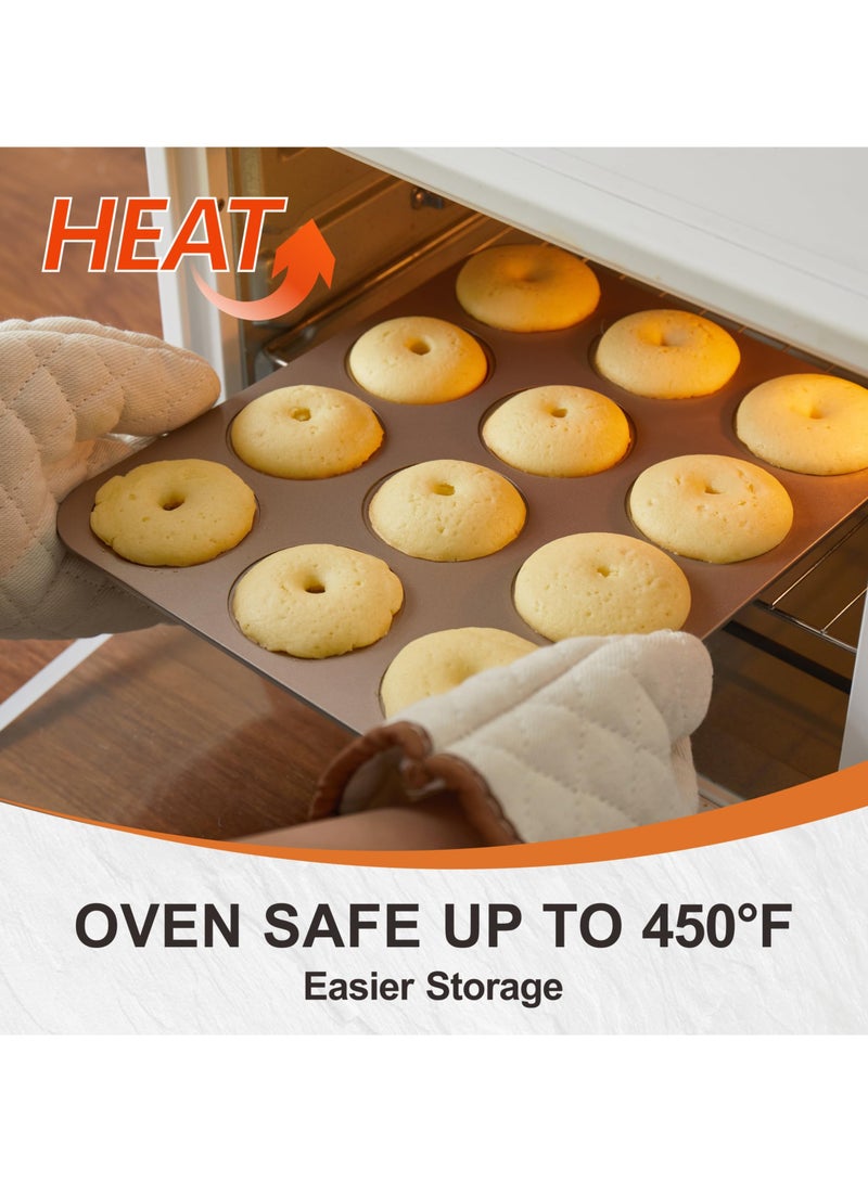 Bukela Nonstick Mold Cake Pan for Oven Baking, 304 stainless steel Steel Cupcake Pan 3 * 4 Gold Cavity Non-Stick Pattern Doughnut Bakeware Tray，Perfect for Making cakes 12 Cup Standard - Image 5